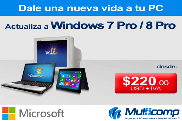 Promoción Actualiza Windows XP a Windows 7 Pro / 8 Pro